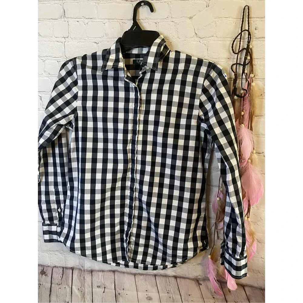 Lauren Ralph Lauren Women's S Black‎ White Gingham Long Sleeve Shirt